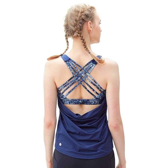 Queenie Ke Womens Sport 2 in 1 Tank Top CrissCross Straps Wild Tank Dark Navy - Picture 1 of 7